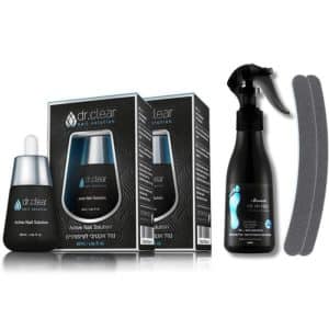 דאבל סט לטיפול בנזקי פטרת ציפורניים – נוזל אקטיבי ודאורדורנט מאזן לחות לכף הרגל Dr.Clear